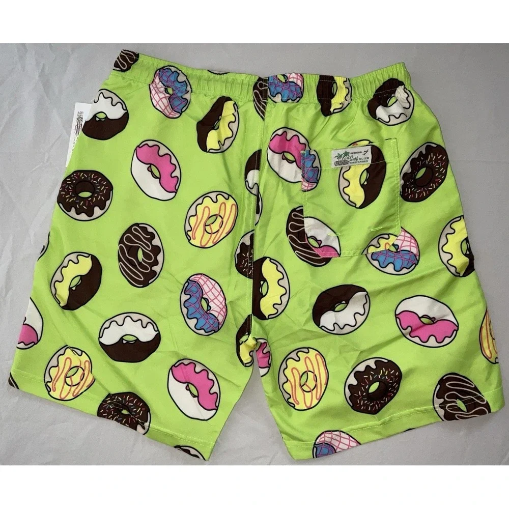 NWT Men's U.S.‎ Surf Club Oahu, Hawaii Neon Green Donut Swim Trunks - Large